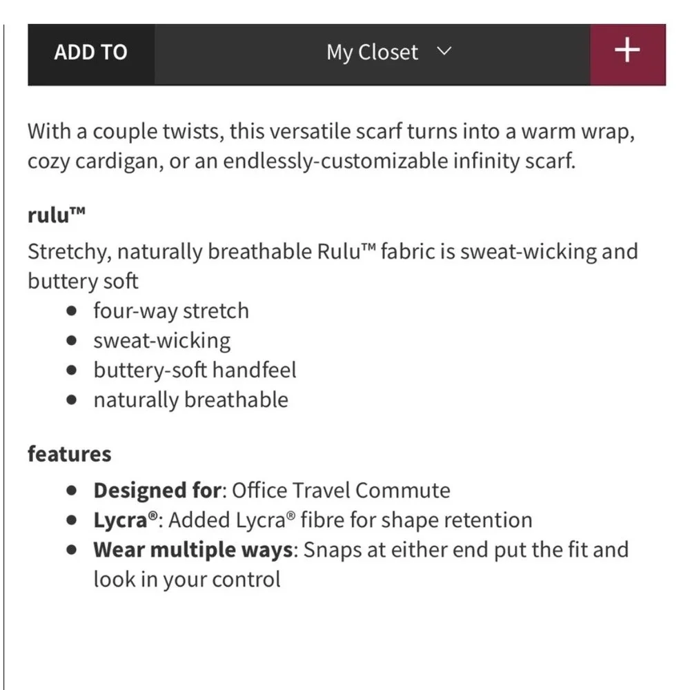 Lululemon vinyasa‎ infinity scarf purple